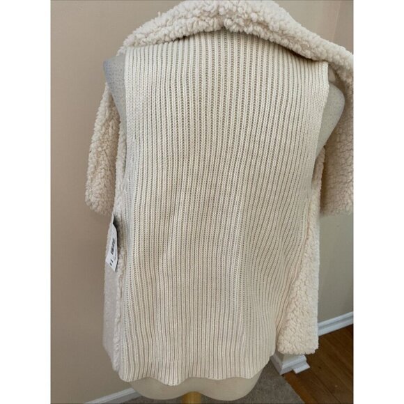 ANA Faux Shearling Ribbed Knit Sweater Vest Women's L Cream Open Front Cozy NWT - Picture 6 of 13